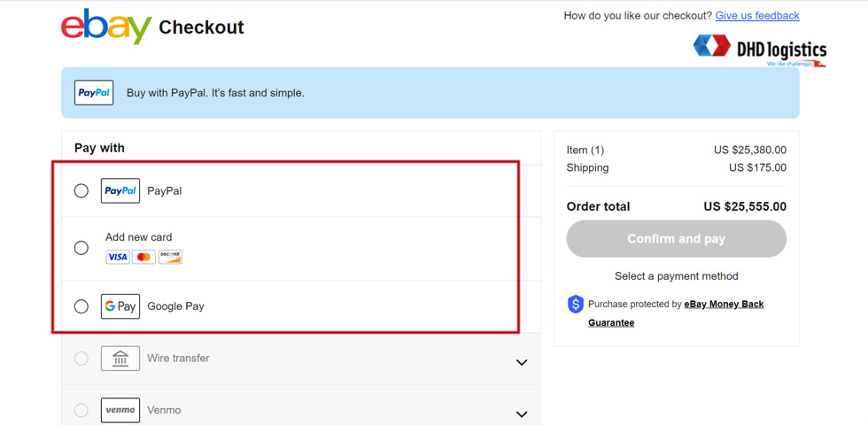 Lựa chọn phương thức thanh toán đơn hàng eBay