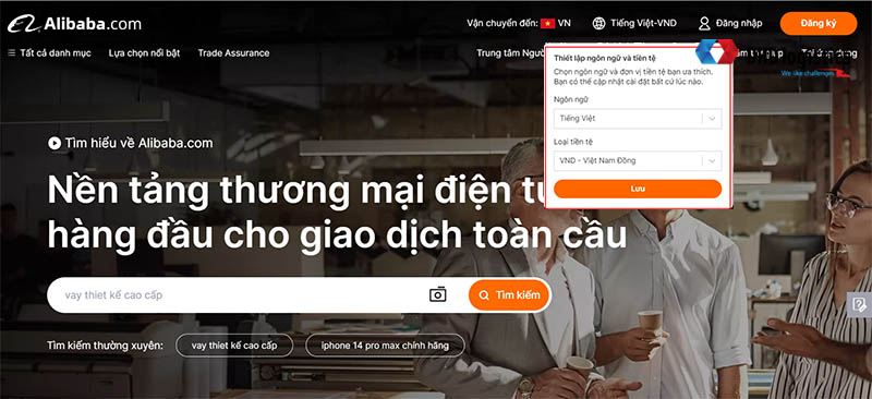 Đổi ngôn ngữ tiếng Việt website Alibaba.com