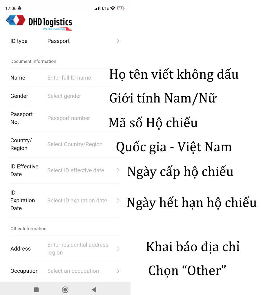 Nhập thông tin khai báo để xác minh ví Wechat pay