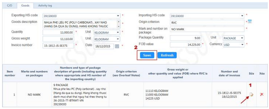 Khai thông tin về hàng hóa lên hệ thống